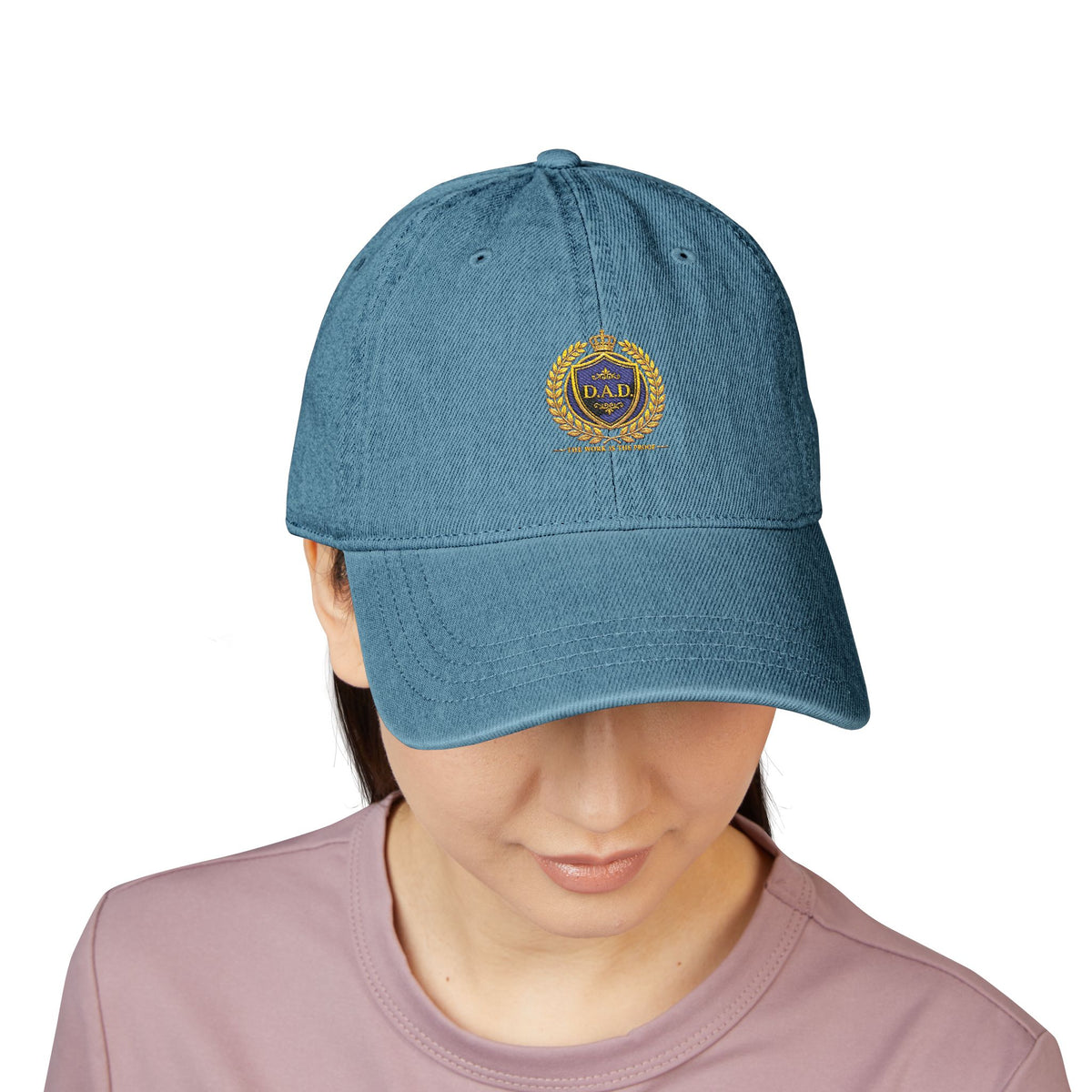 Embroidered Laurel Crest Denim Hat — Classic Vintage Baseball Cap