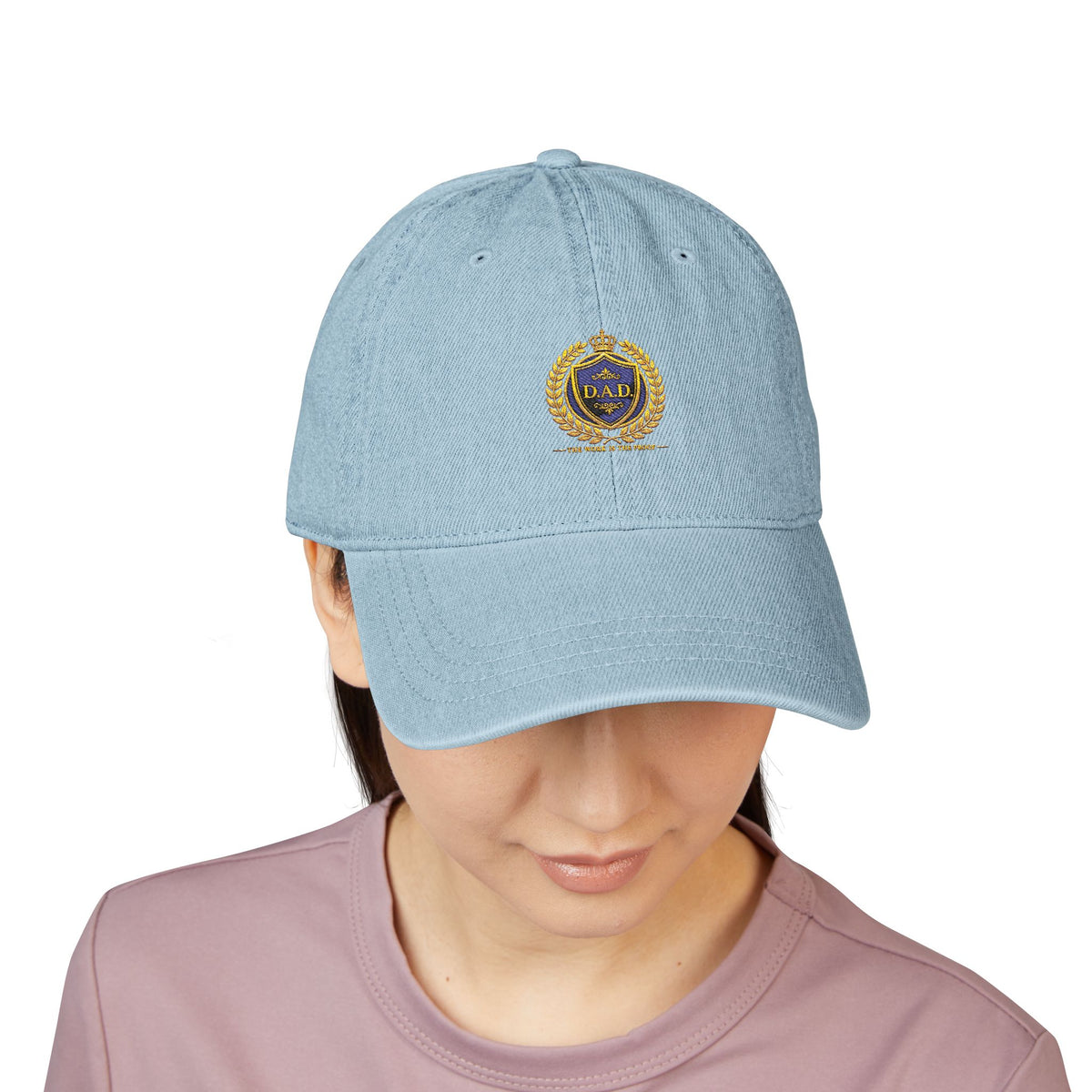 Embroidered Laurel Crest Denim Hat — Classic Vintage Baseball Cap