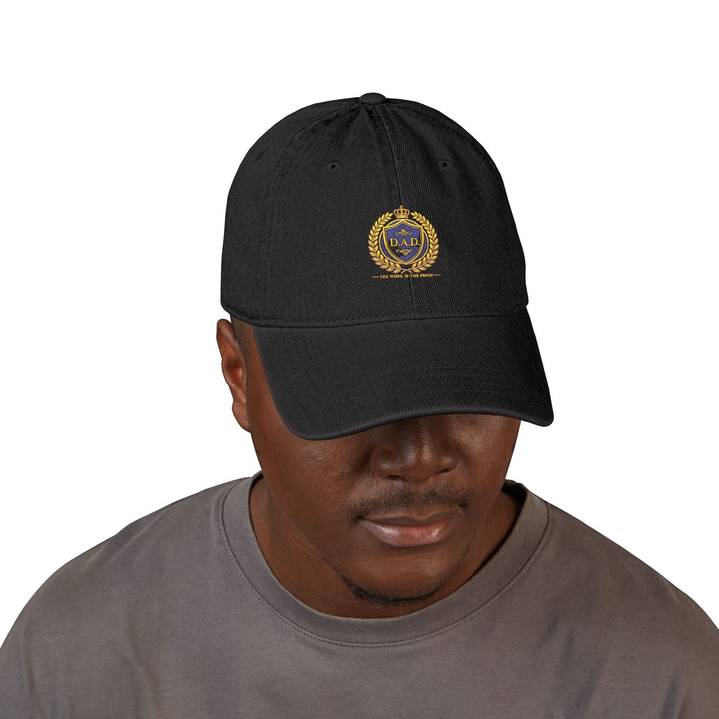 Embroidered Laurel Crest Denim Hat — Classic Vintage Baseball Cap