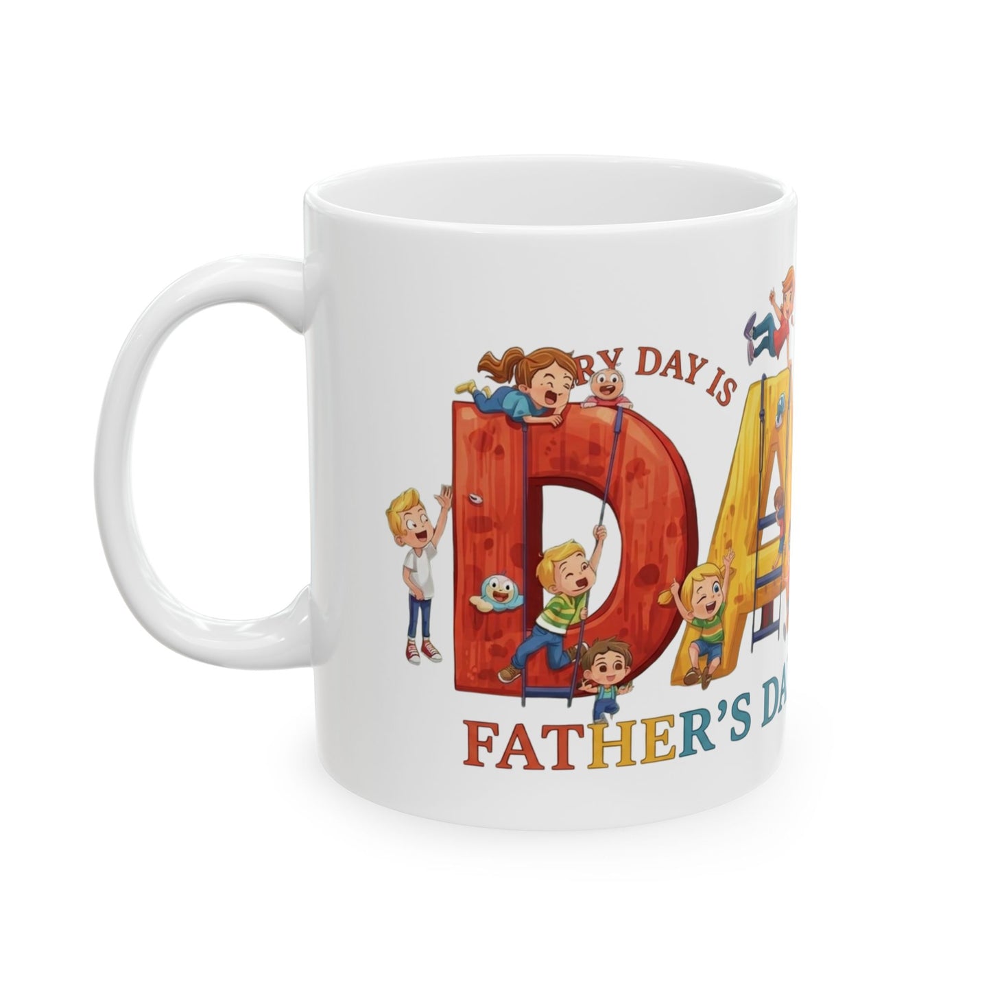 Father's Day Ceramic Mug — 'Dad' Letter Art with Kids (11oz/15oz)