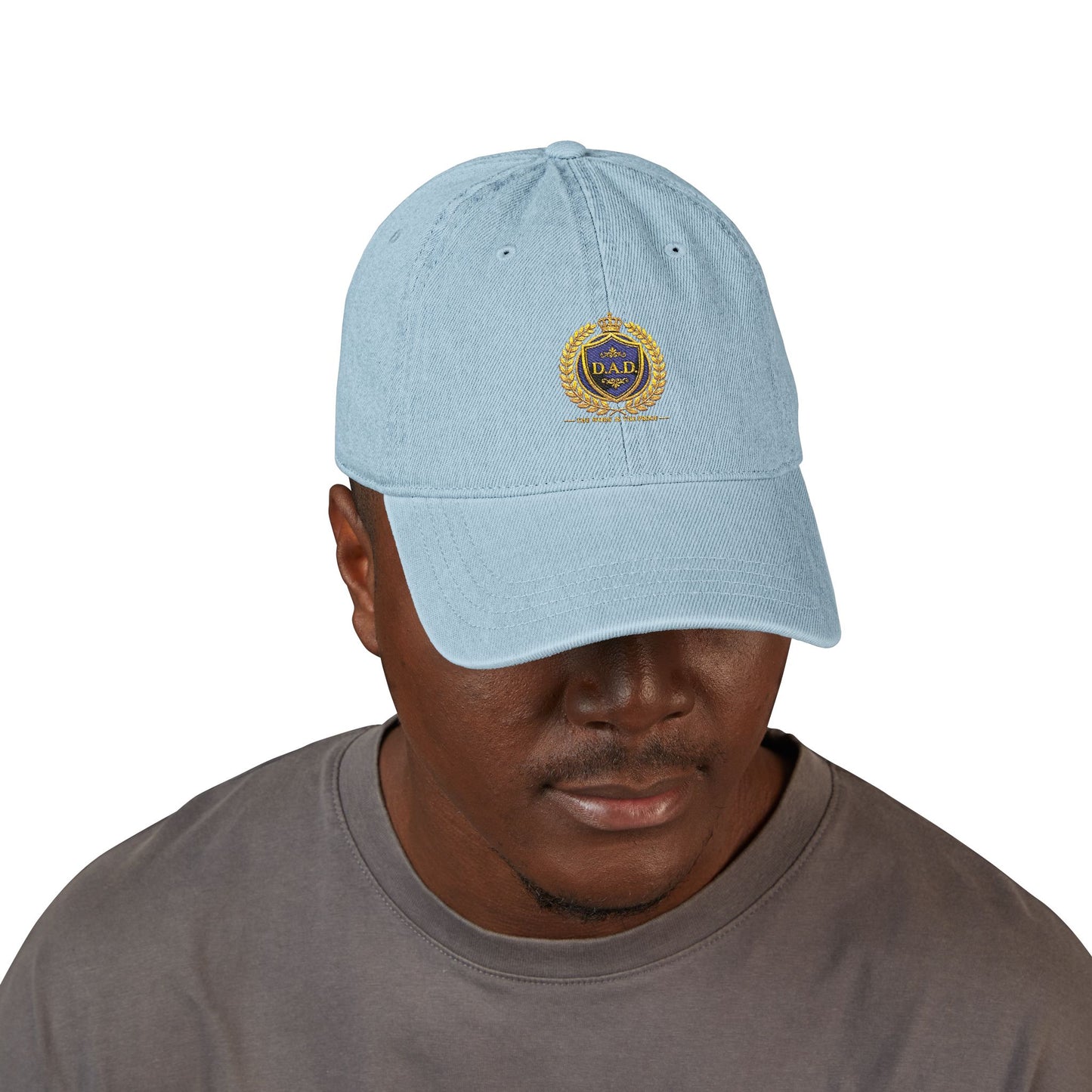 Embroidered Laurel Crest Denim Hat — Classic Vintage Baseball Cap