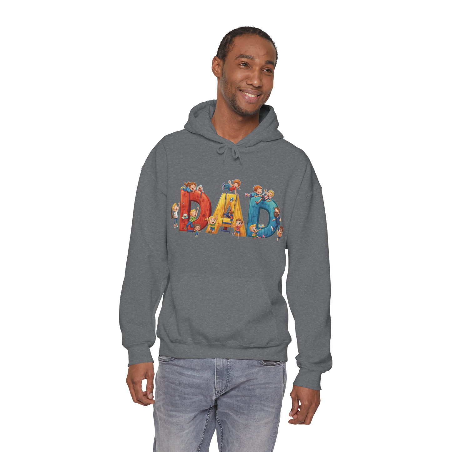 Dad Illustrated Letter Hoodie — Playful Family Fathers Day Sweatshirt