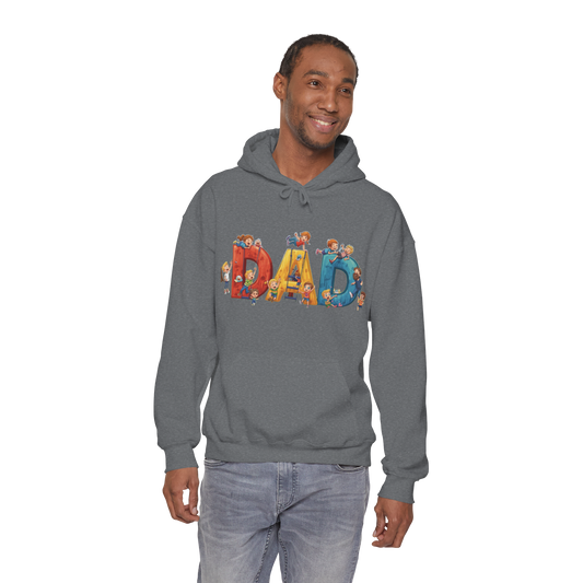 Dad Illustrated Letter Hoodie — Playful Family Fathers Day Sweatshirt