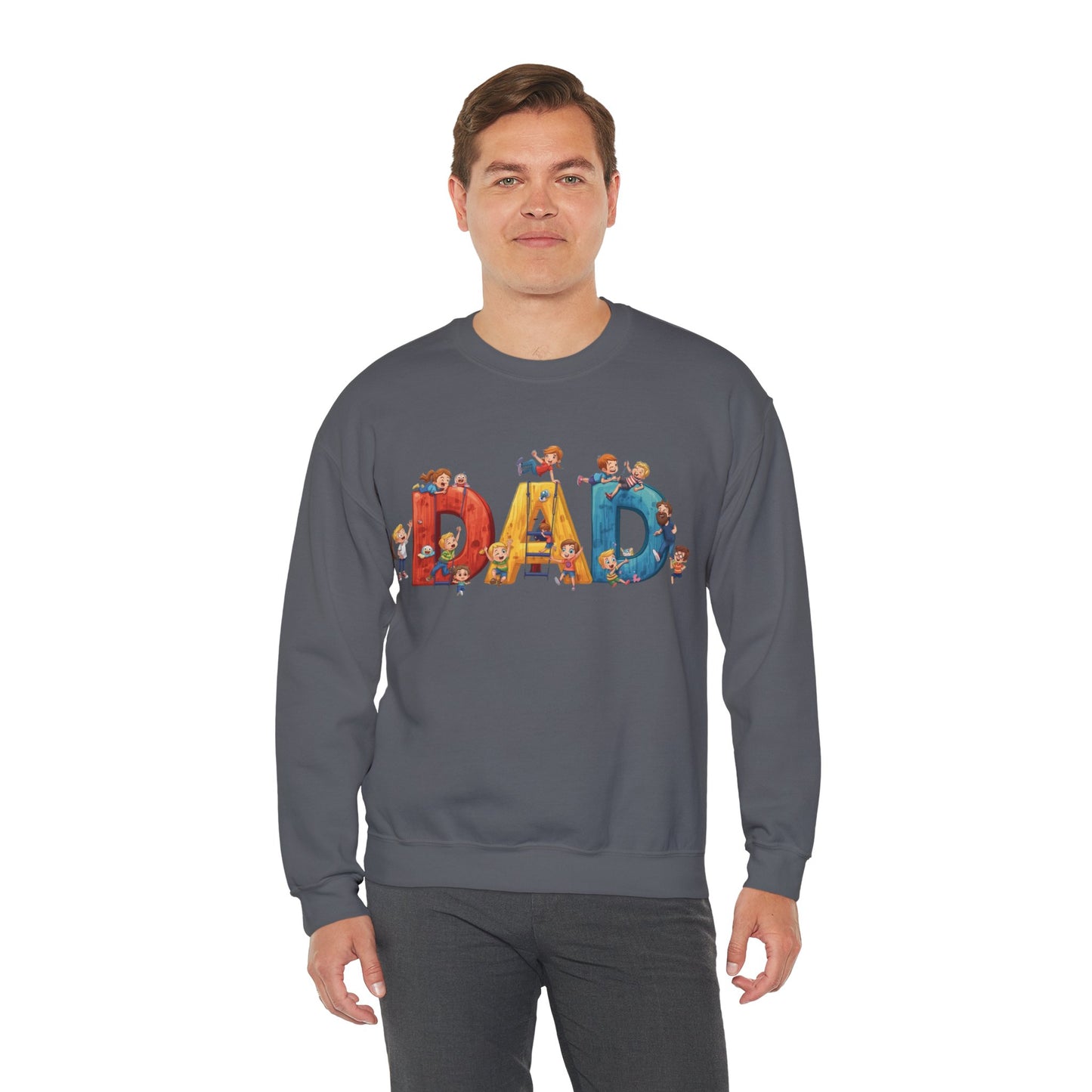 Dad Lettering Crewneck Sweatshirt — Playful Kids Illustration "DAD" Design