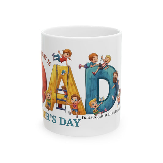 Father's Day Ceramic Mug — 'Dad' Letter Art with Kids (11oz/15oz)