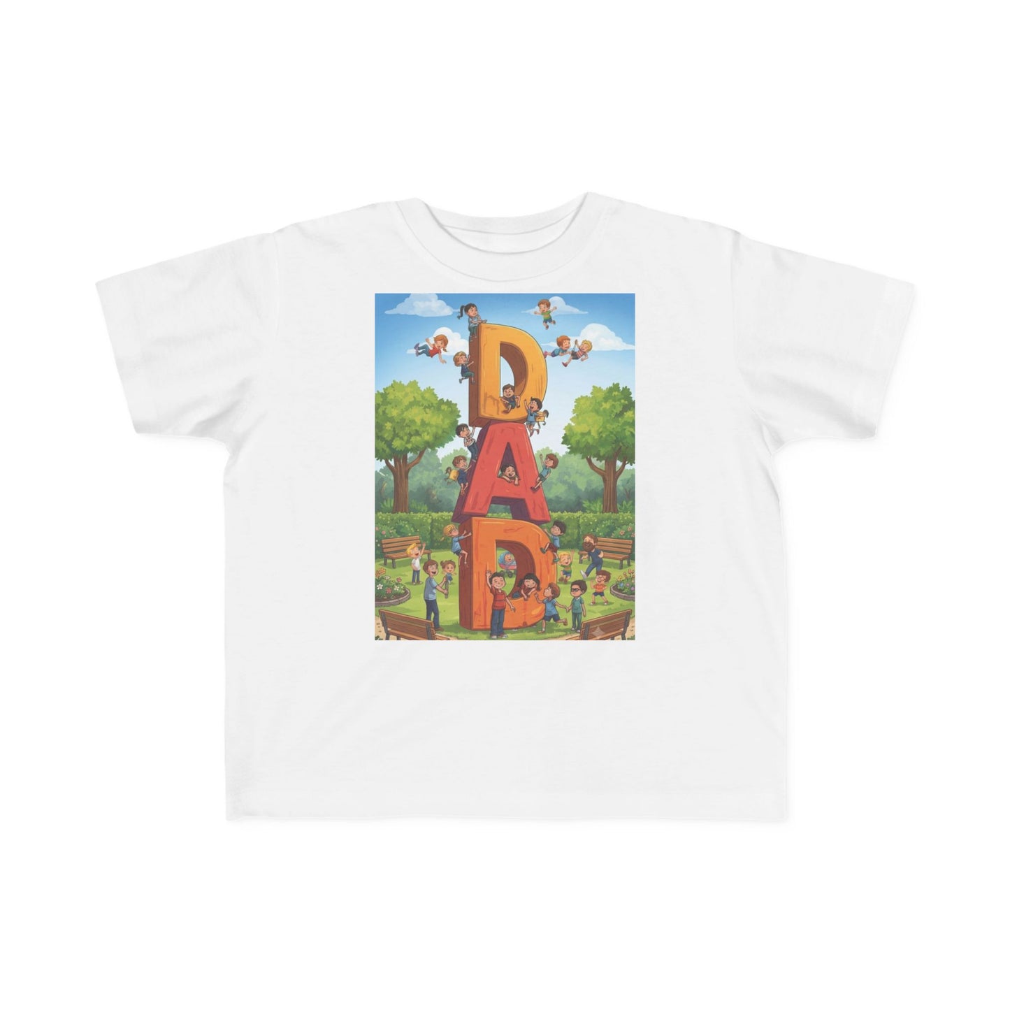 Toddler Tee — Colorful 'DAD' Cartoon Park Design | Father's Day Kid Shirt